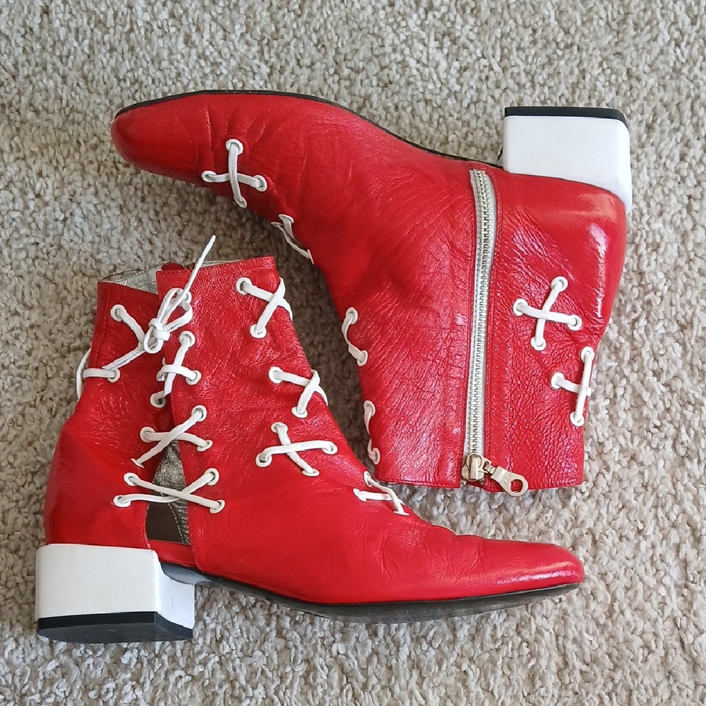 Modern Vice Made in New York City SZ 37 Red Leather Ankle Boots